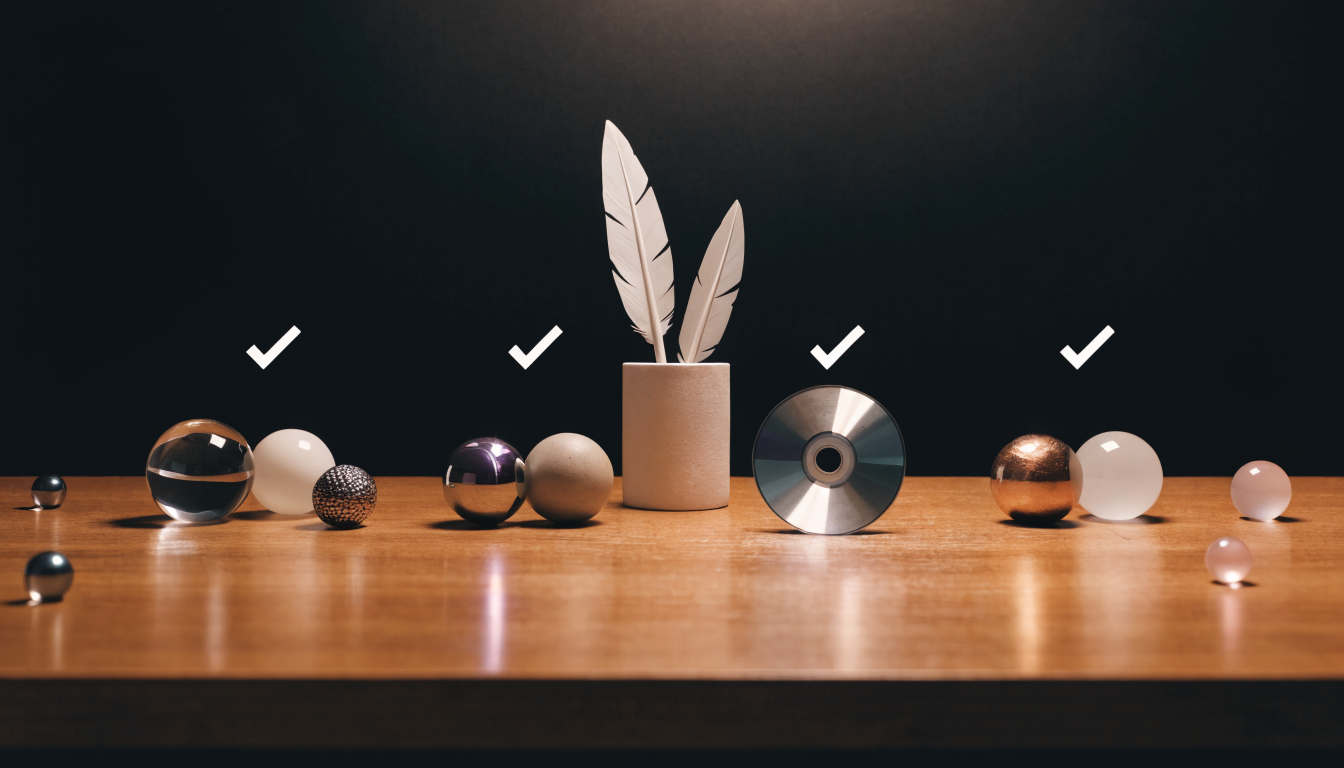 a clean workflow diagram on a desk showing steps from brief to draft to edit to publish, with checkmarks and source icons