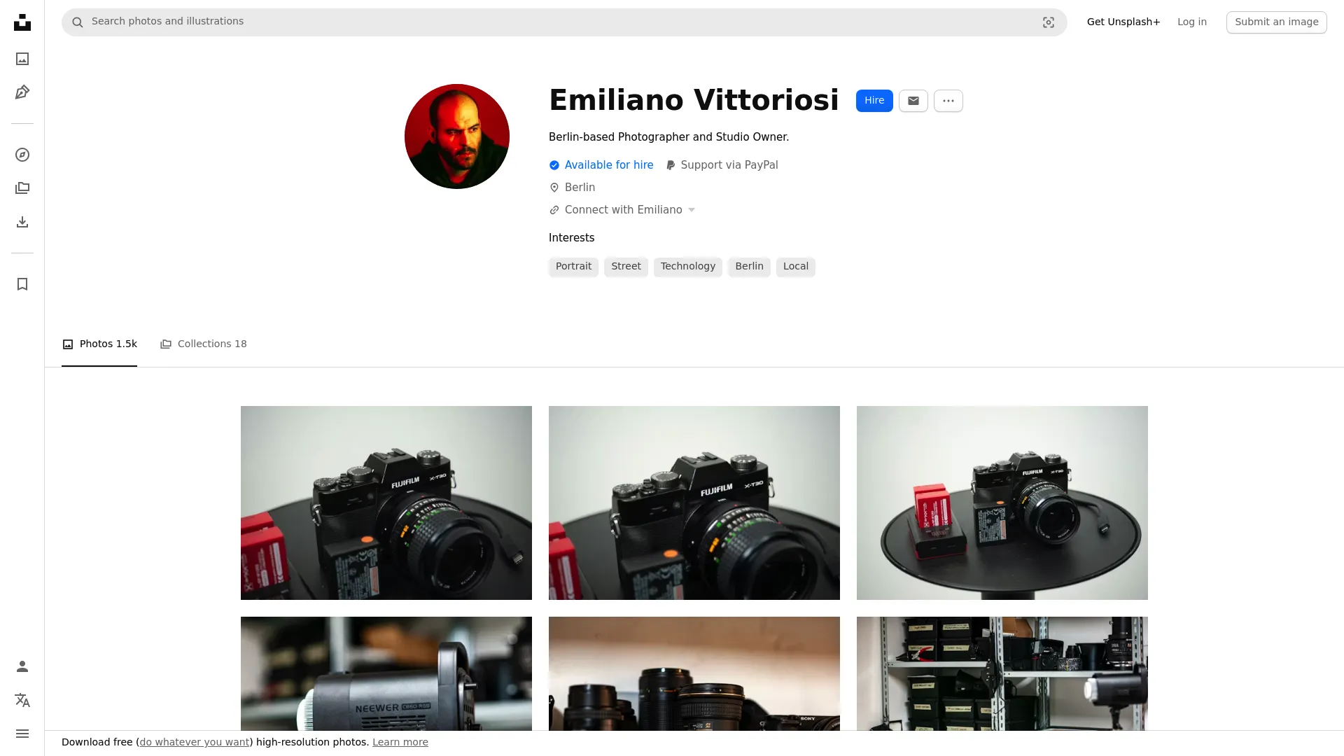 Screenshot of unsplash.com