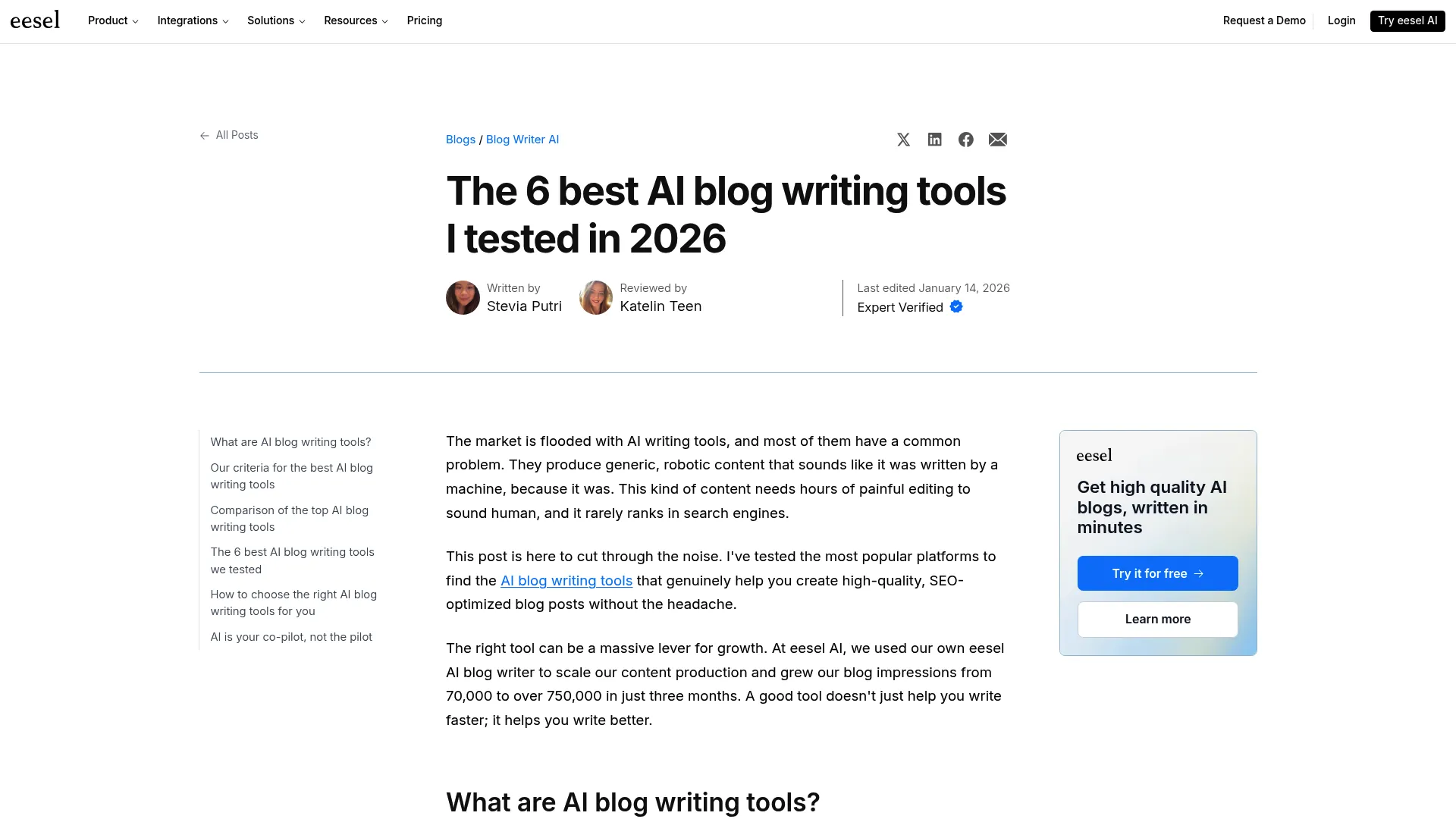 Screenshot of www.eesel.ai
