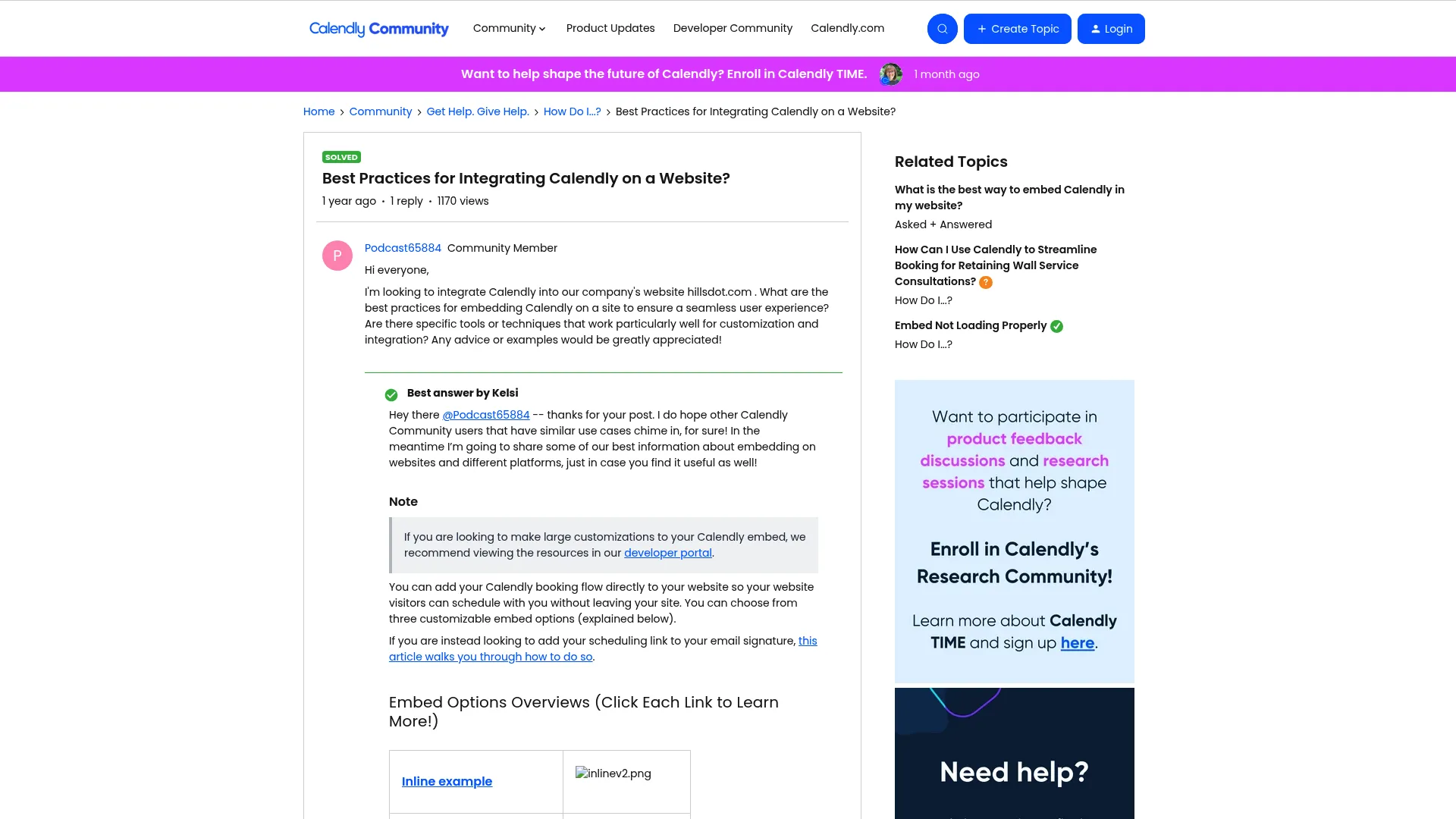 Screenshot of community.calendly.com