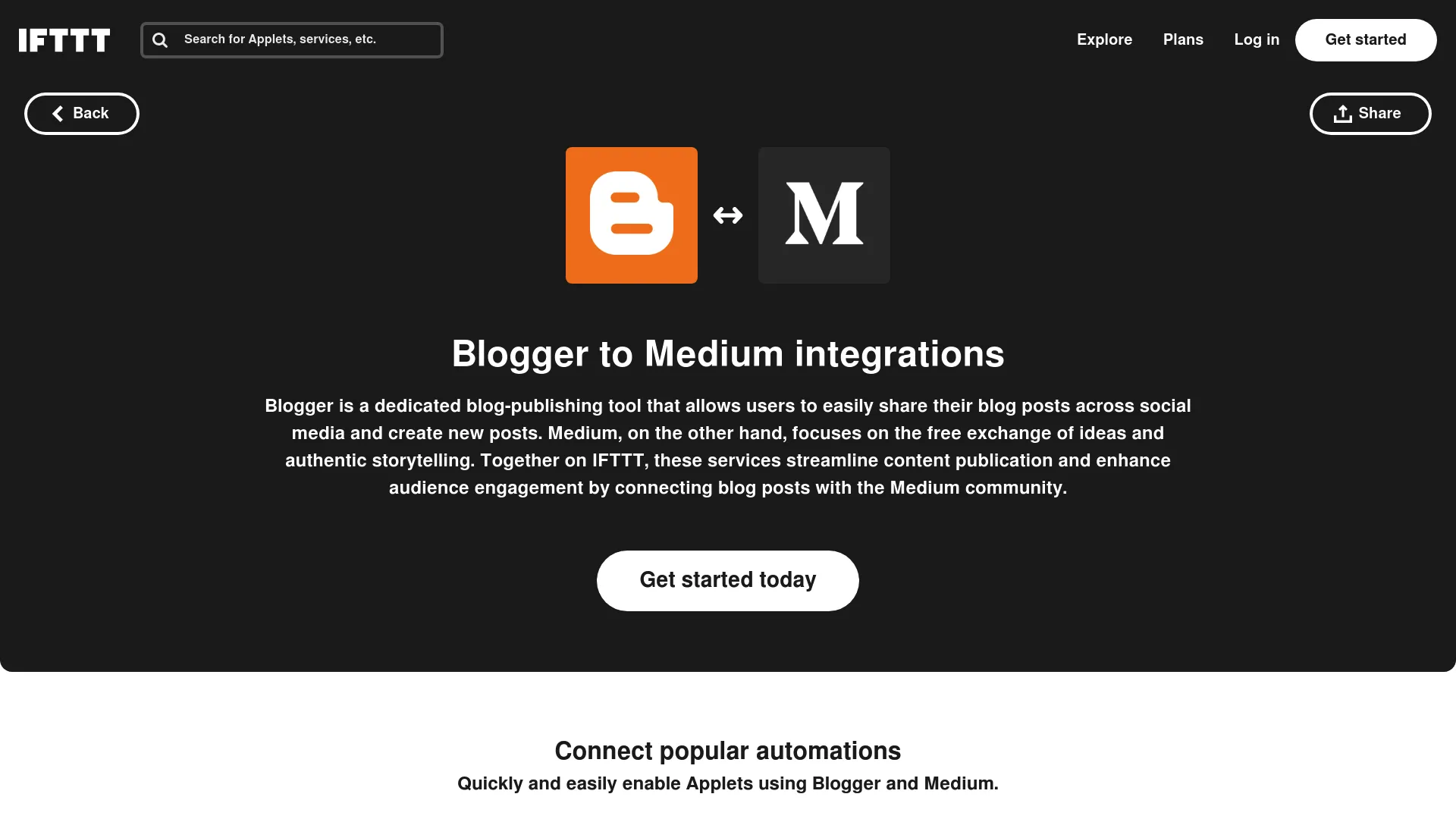 Screenshot of ifttt.com