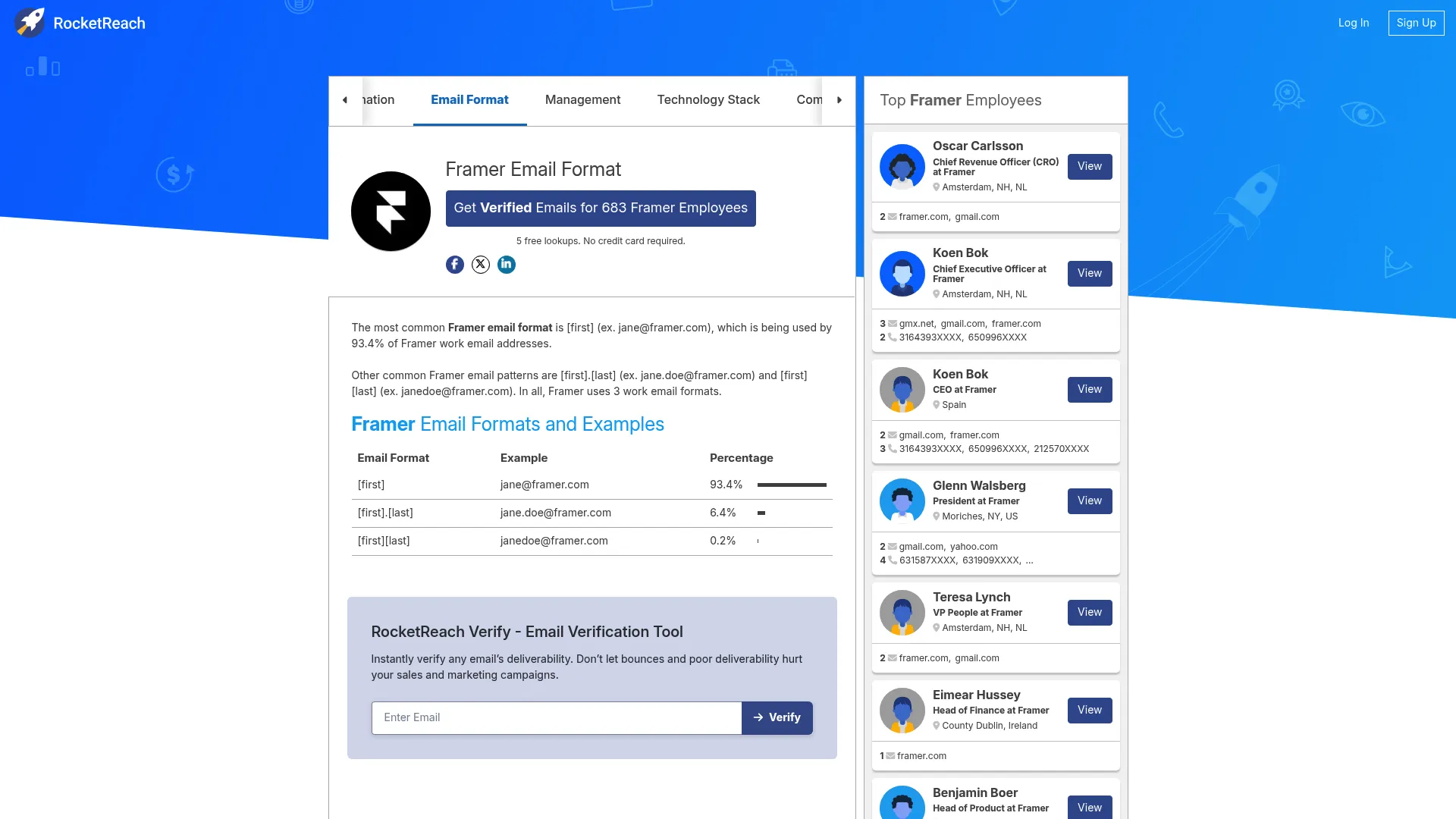 Screenshot of rocketreach.co